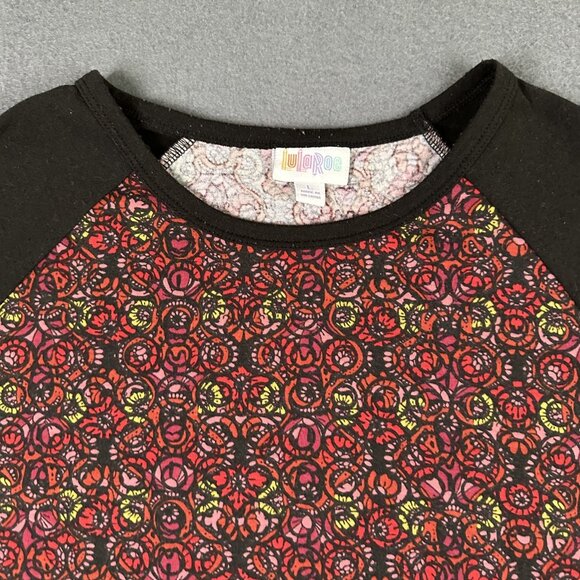 LuLaRoe Randy Shirt Womens Lrg Black Red Raglan Floral Baseball Tee Stretch Top - Picture 3 of 7